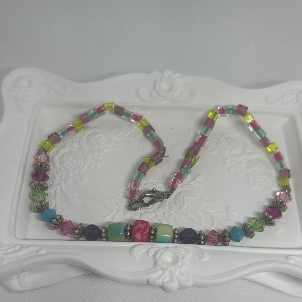 Vintage 90’s Rainbow Crystal Bead Girls Choker Raver Mall Goth Princesscore